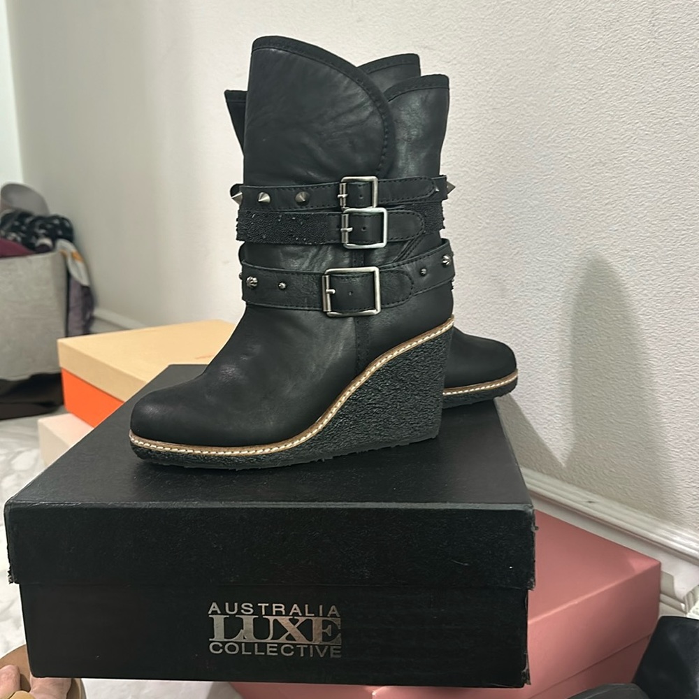 Australia Luxe Collective Wedge Black Moto Boots